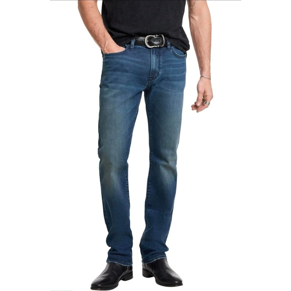 John Varvatos Blue Regular Fit Denim Straight Jeans Men's 5-Pocket Solid